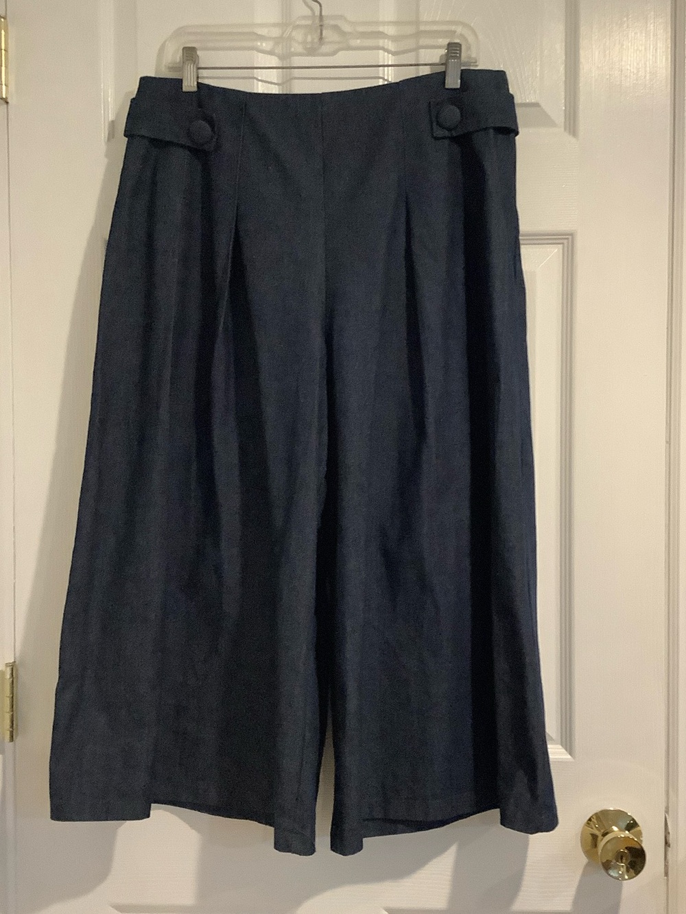 TOUCH ME 100% Cotton Dark Wash Extra Wide Leg Cropped High Rise Culotte Pants 9
